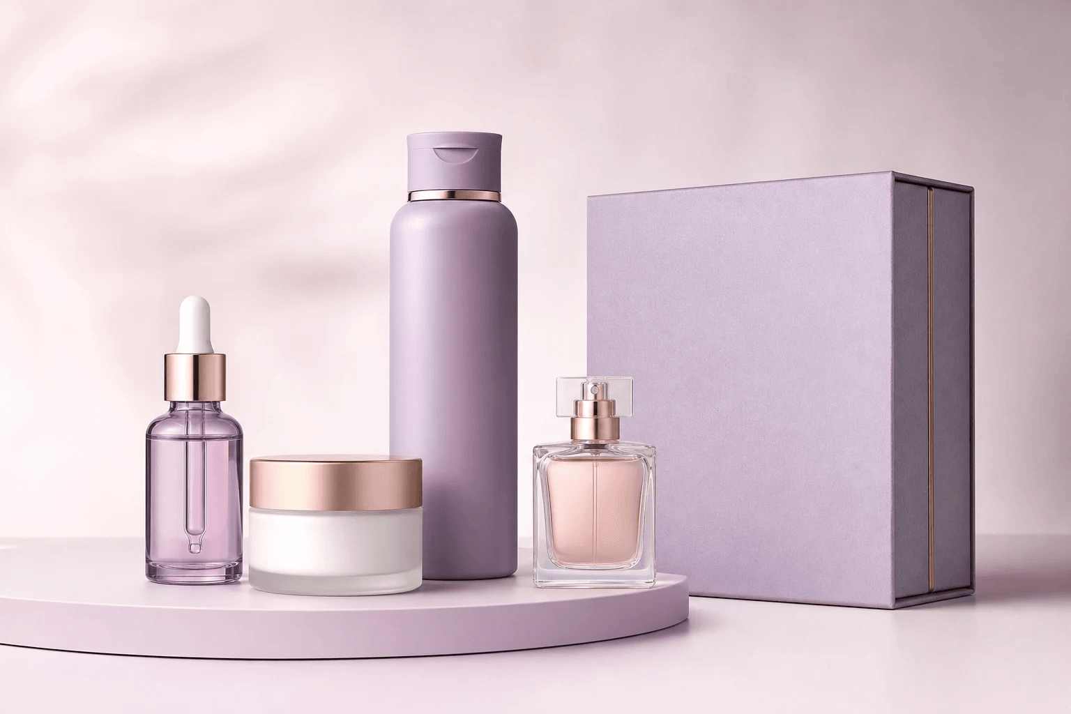 Verzorgingsset met serum, crème, parfum en een geschenkverpakking