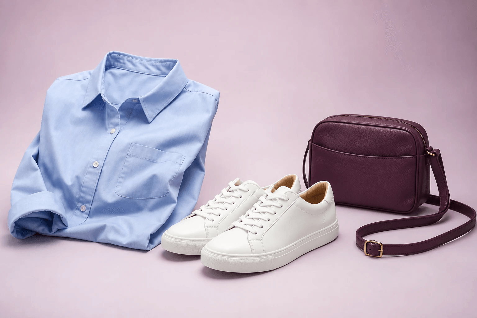 Complete fashionlook met kleding, schoenen en tas