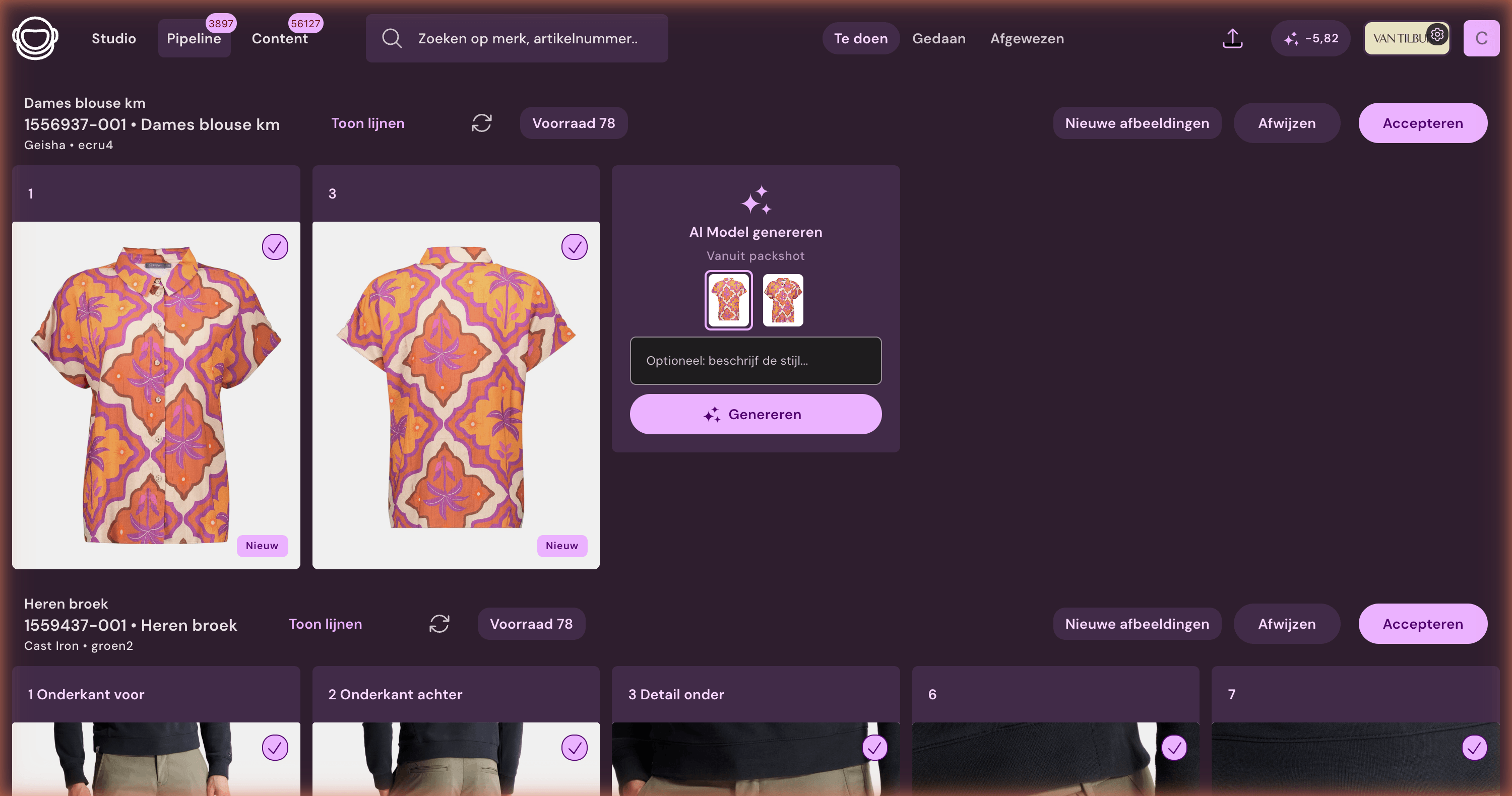 AI-modelgeneratie vanuit een packshot in Photopilot
